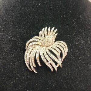 Polcini Vintage Pave Crystal Floral  Brooch Pin, Tiny Flaw?